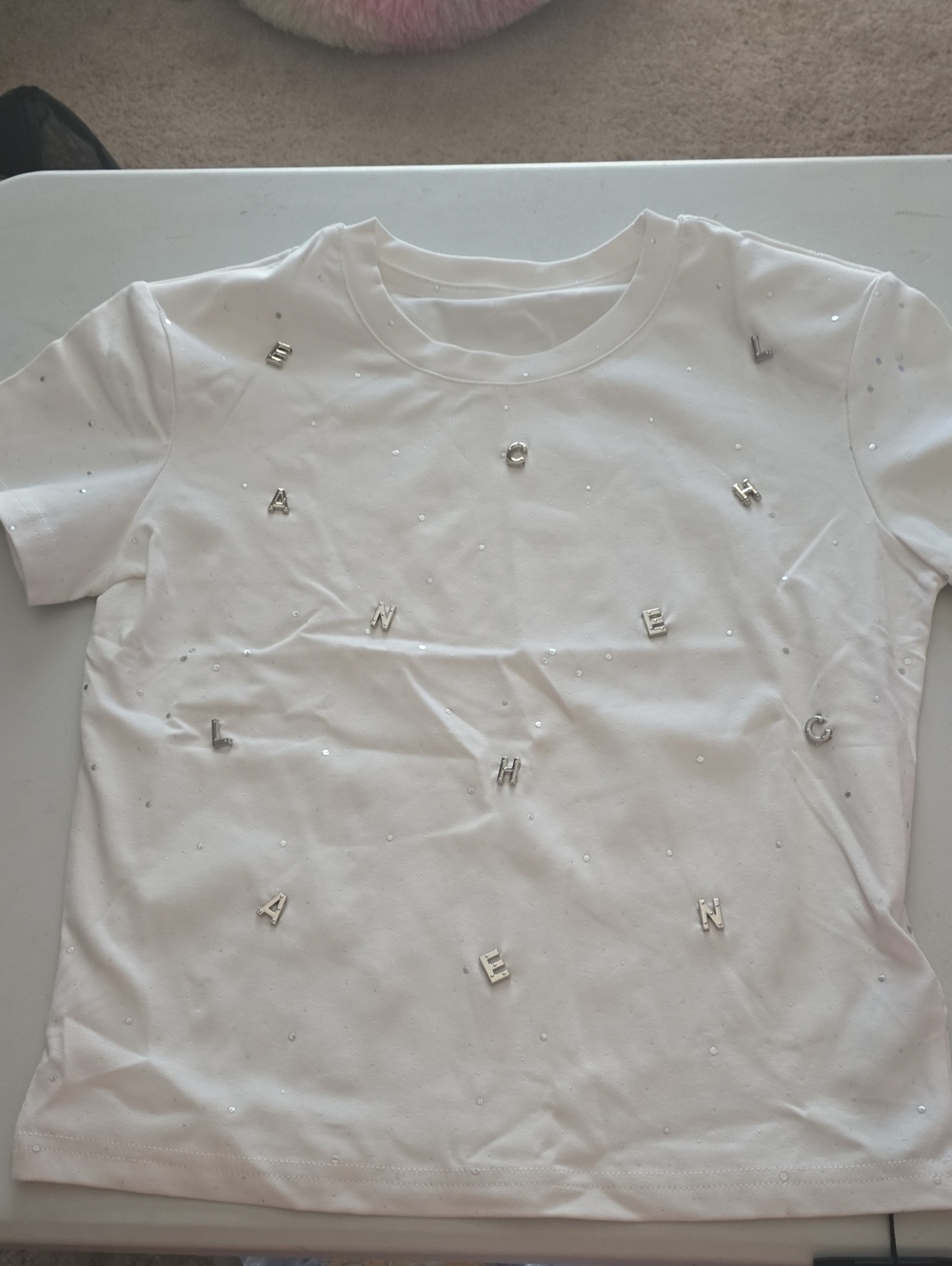 Womens White Embellished Letter Tee